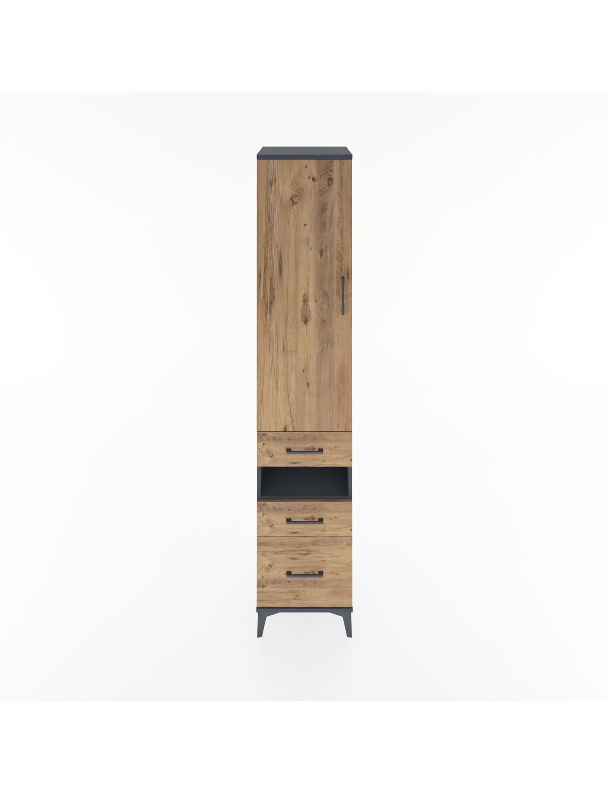 Hyperion Dolap 3 Raflı 3 Çekmeceli Tek Askılı 44x44x221 Antrasit-Çam