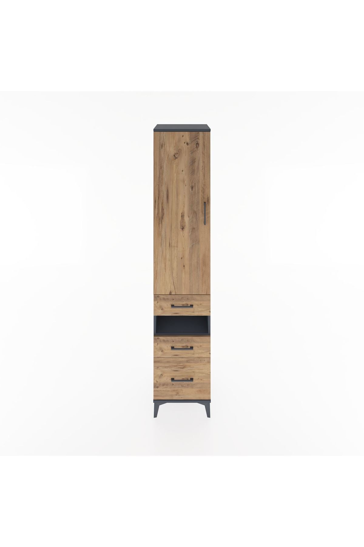 Hyperion Dolap 3 Raflı 3 Çekmeceli Tek Askılı 44x44x221 Antrasit-Çam