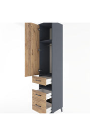 Hyperion Dolap 3 Raflı 3 Çekmeceli Tek Askılı 44x44x221 Antrasit-Çam