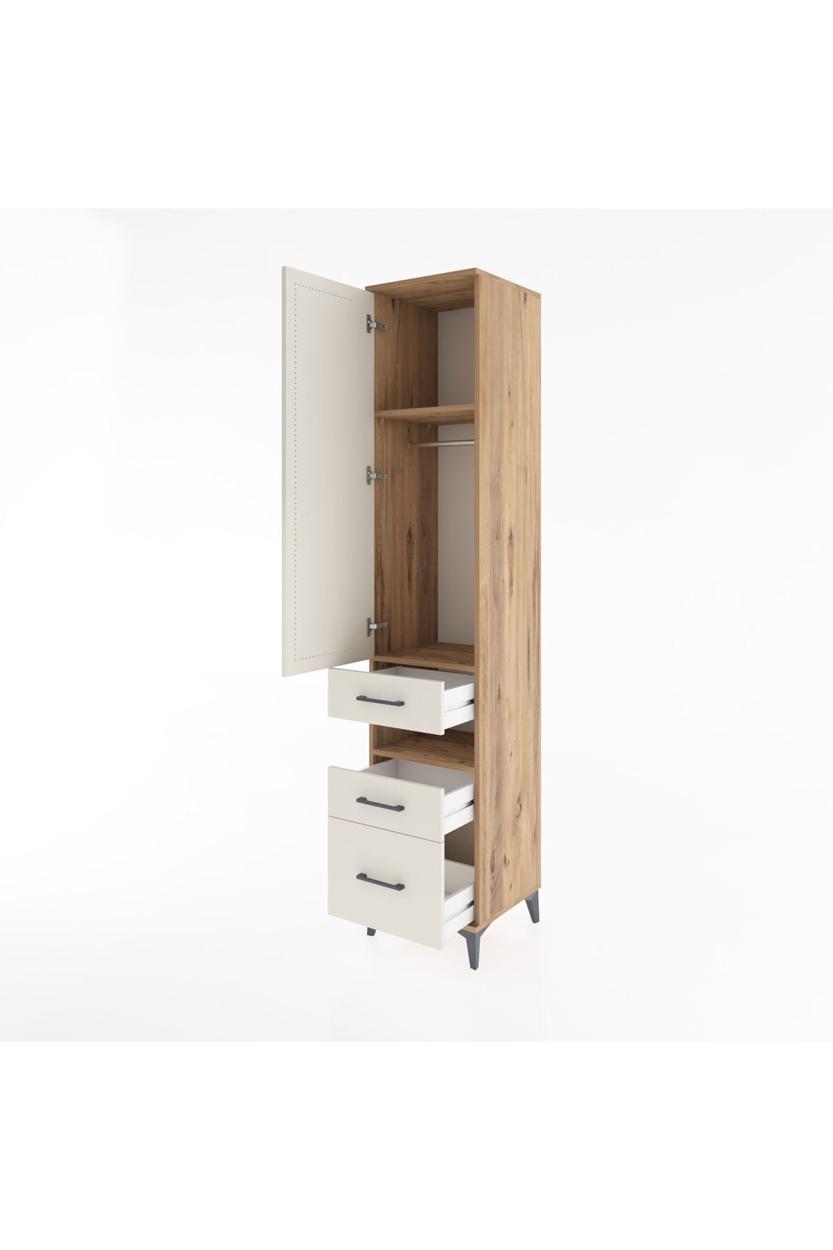 Hyperion Dolap 3 Raflı 3 Çekmeceli Tek Askılı 44x44x221 Çam-Aytaşı