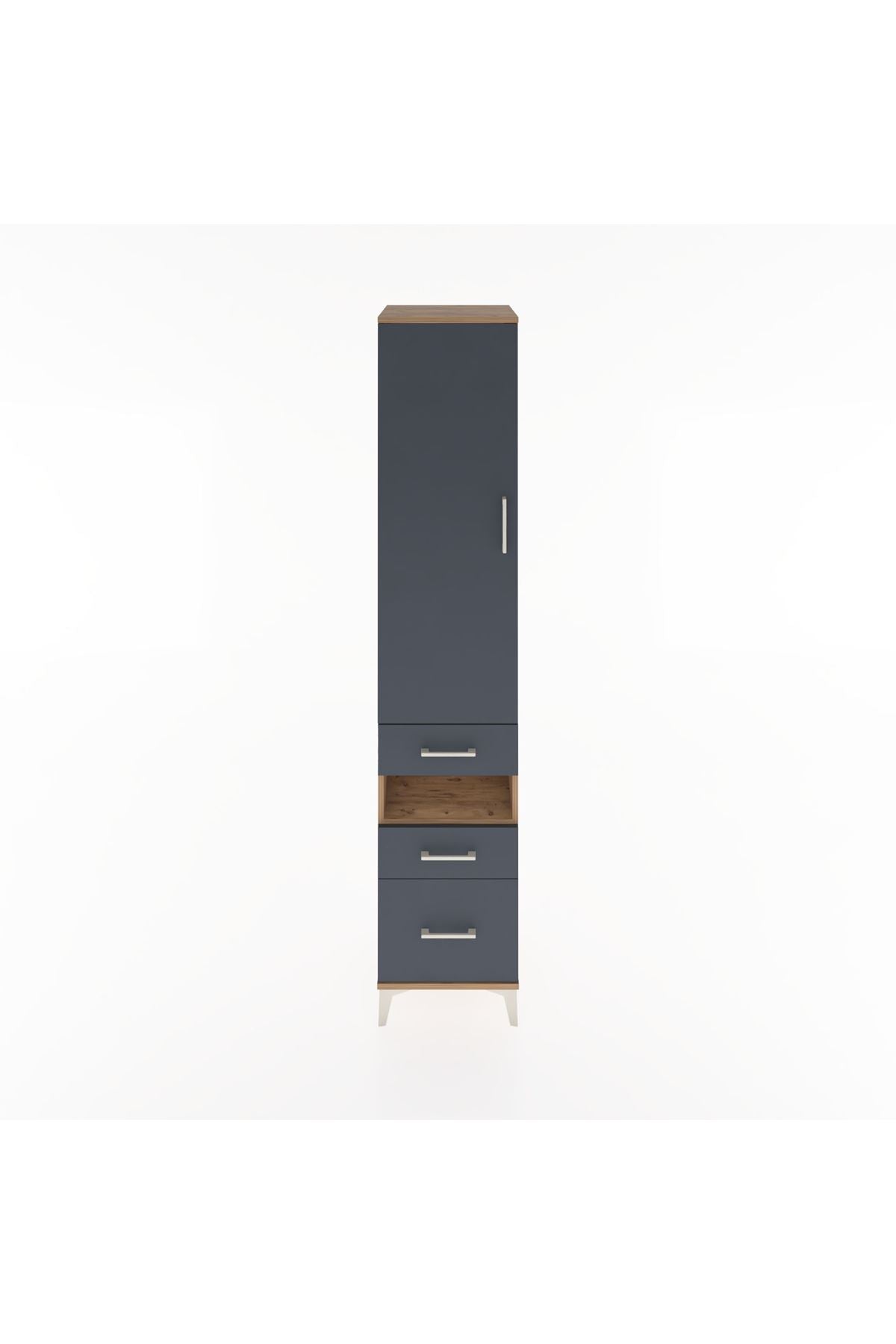 Hyperion Dolap 3 Raflı 3 Çekmeceli Tek Askılı 44x44x221 Çam-Antrasit