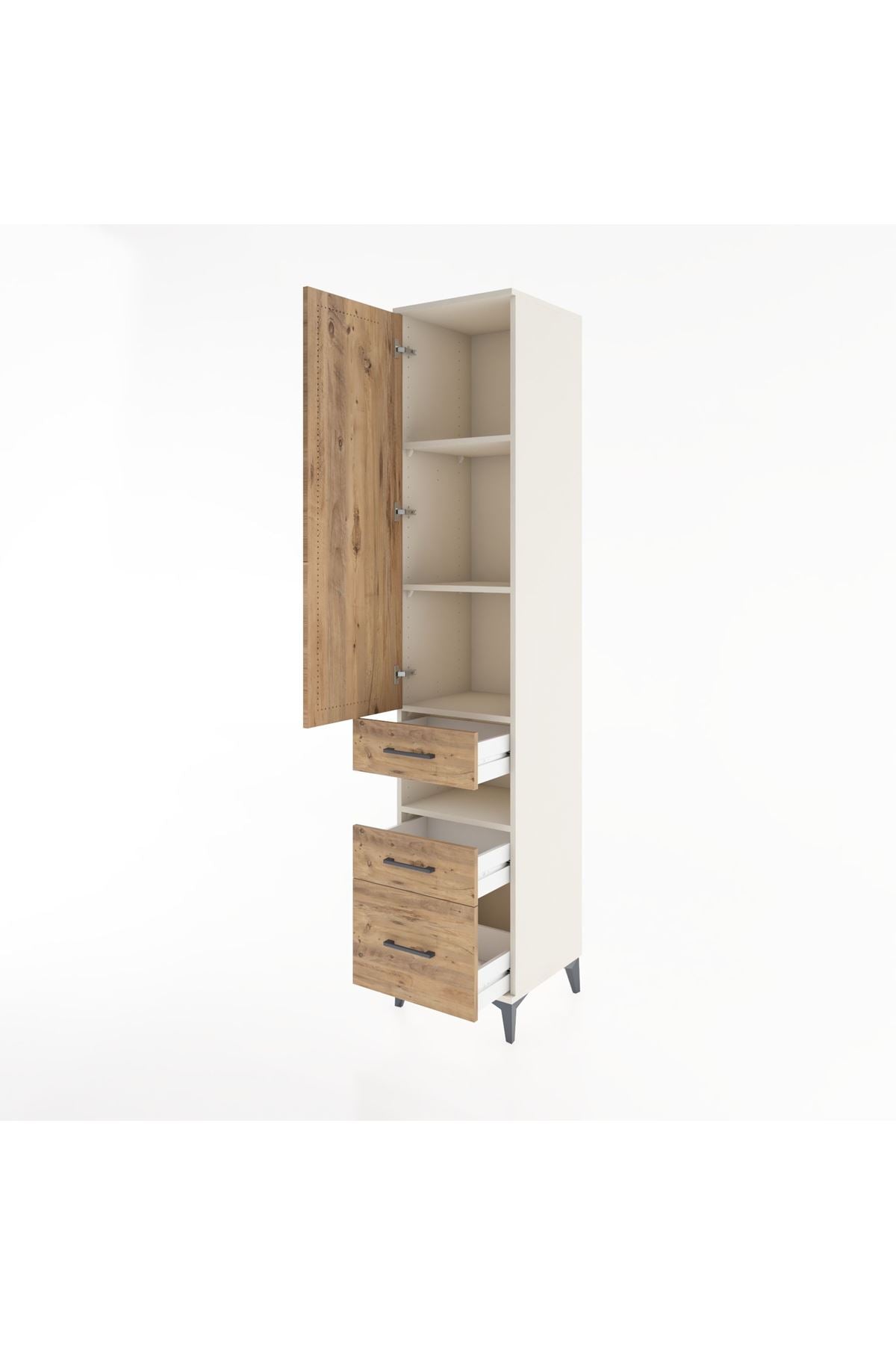 Hyperion Dolap 4 Raflı 3 Çekmeceli Tek Kapaklı 44x44x221 Aytaşı-Çam