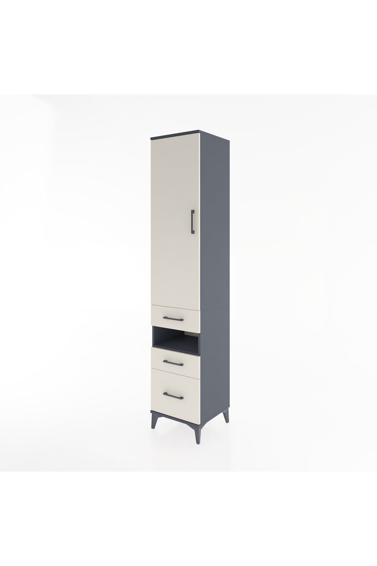 Hyperion Dolap 4 Raflı 3 Çekmeceli Tek Kapaklı 44x44x221 Antrasit-Aytaşı