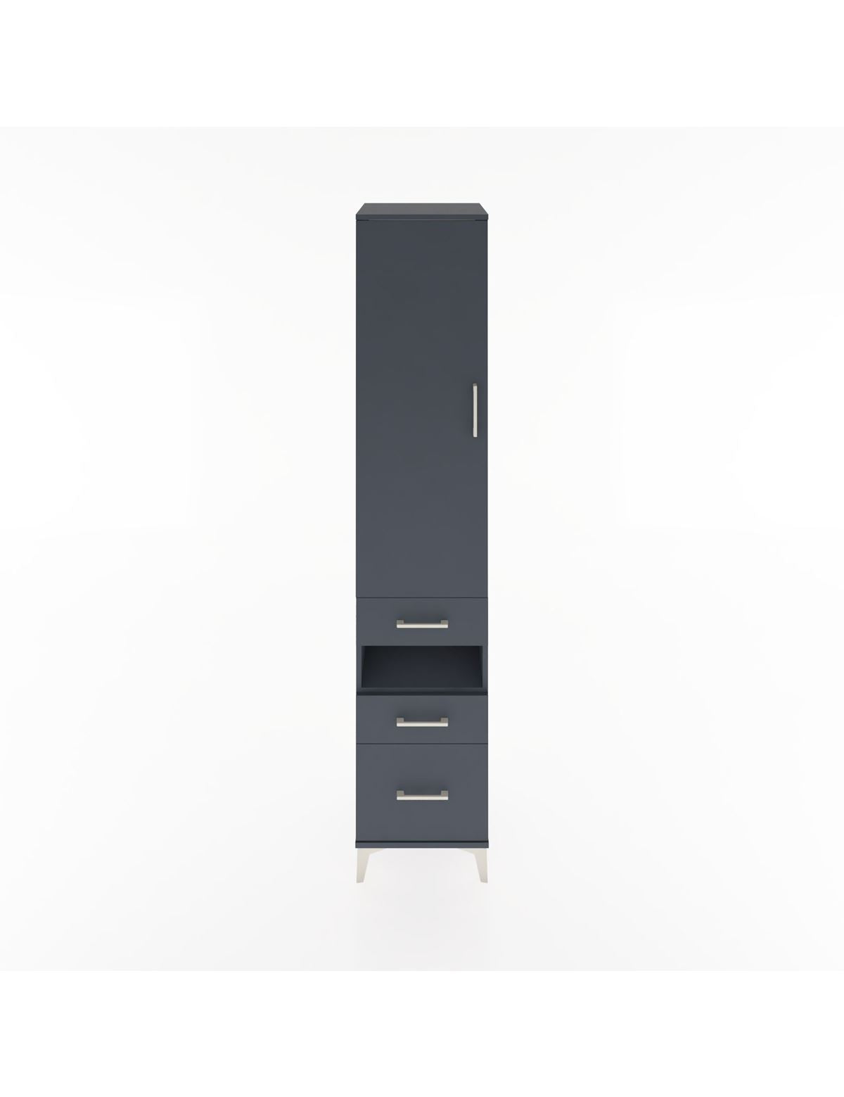 Hyperion Dolap 4 Raflı 3 Çekmeceli Tek Kapaklı 44x44x221 Antrasit-Antrasit