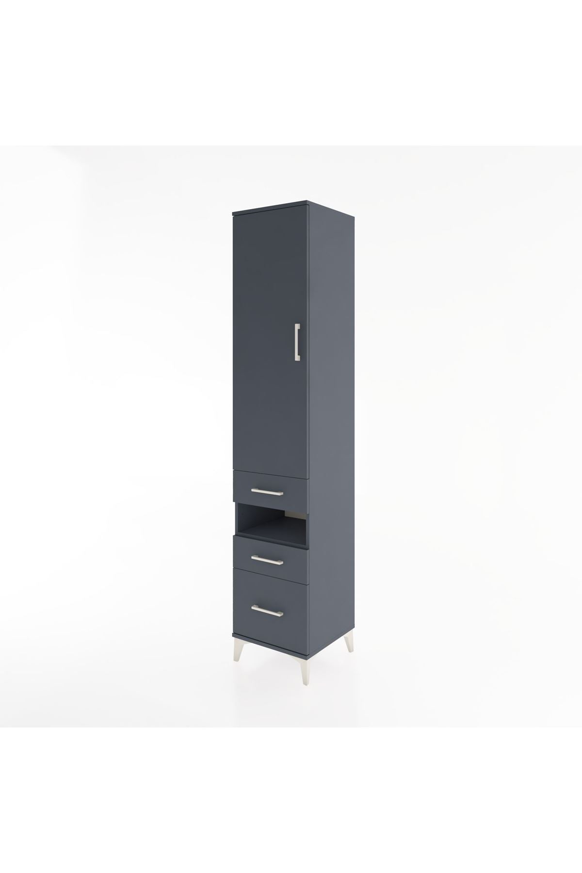 Hyperion Dolap 4 Raflı 3 Çekmeceli Tek Kapaklı 44x44x221 Antrasit-Antrasit