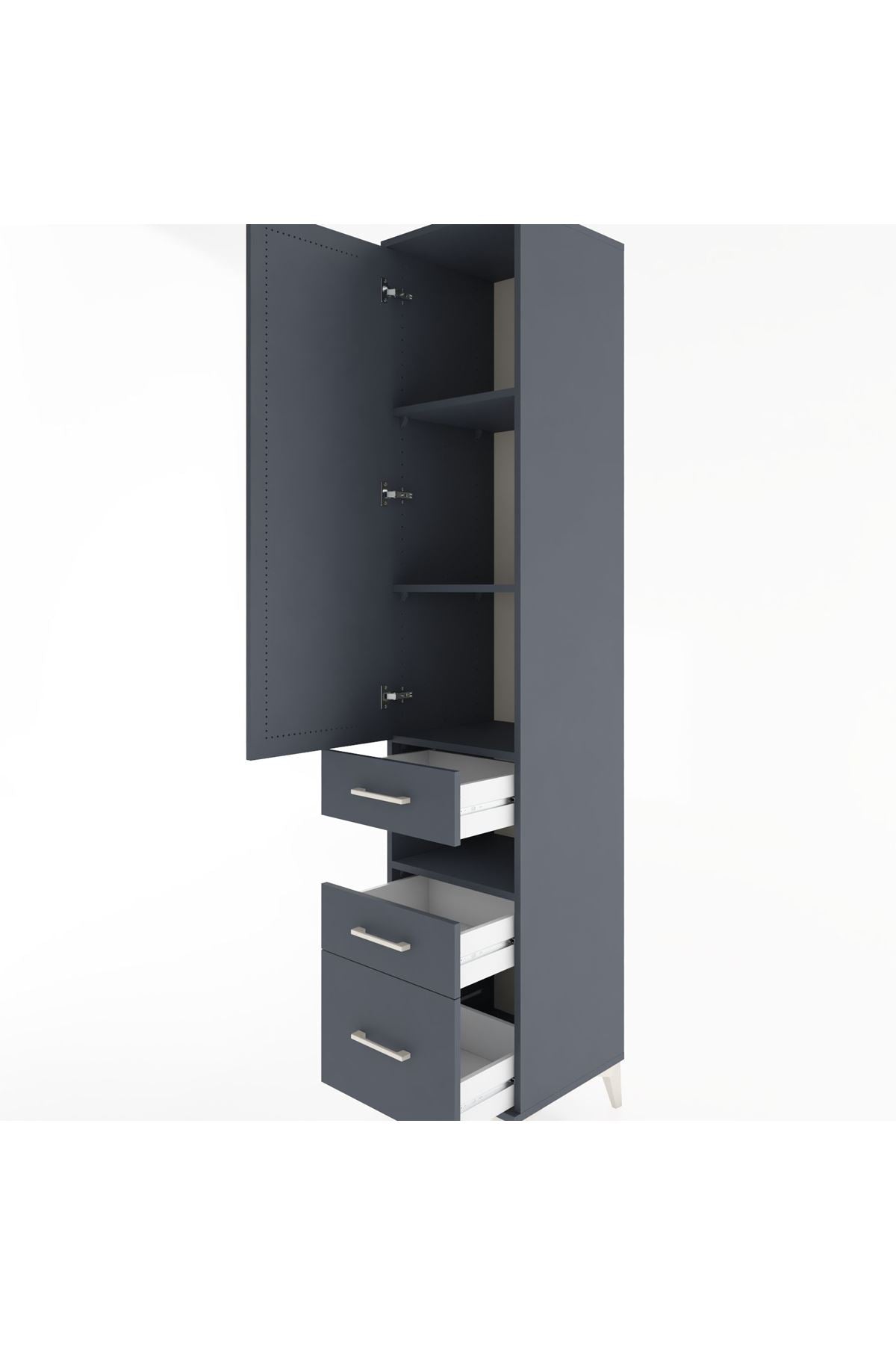 Hyperion Dolap 4 Raflı 3 Çekmeceli Tek Kapaklı 44x44x221 Antrasit-Antrasit