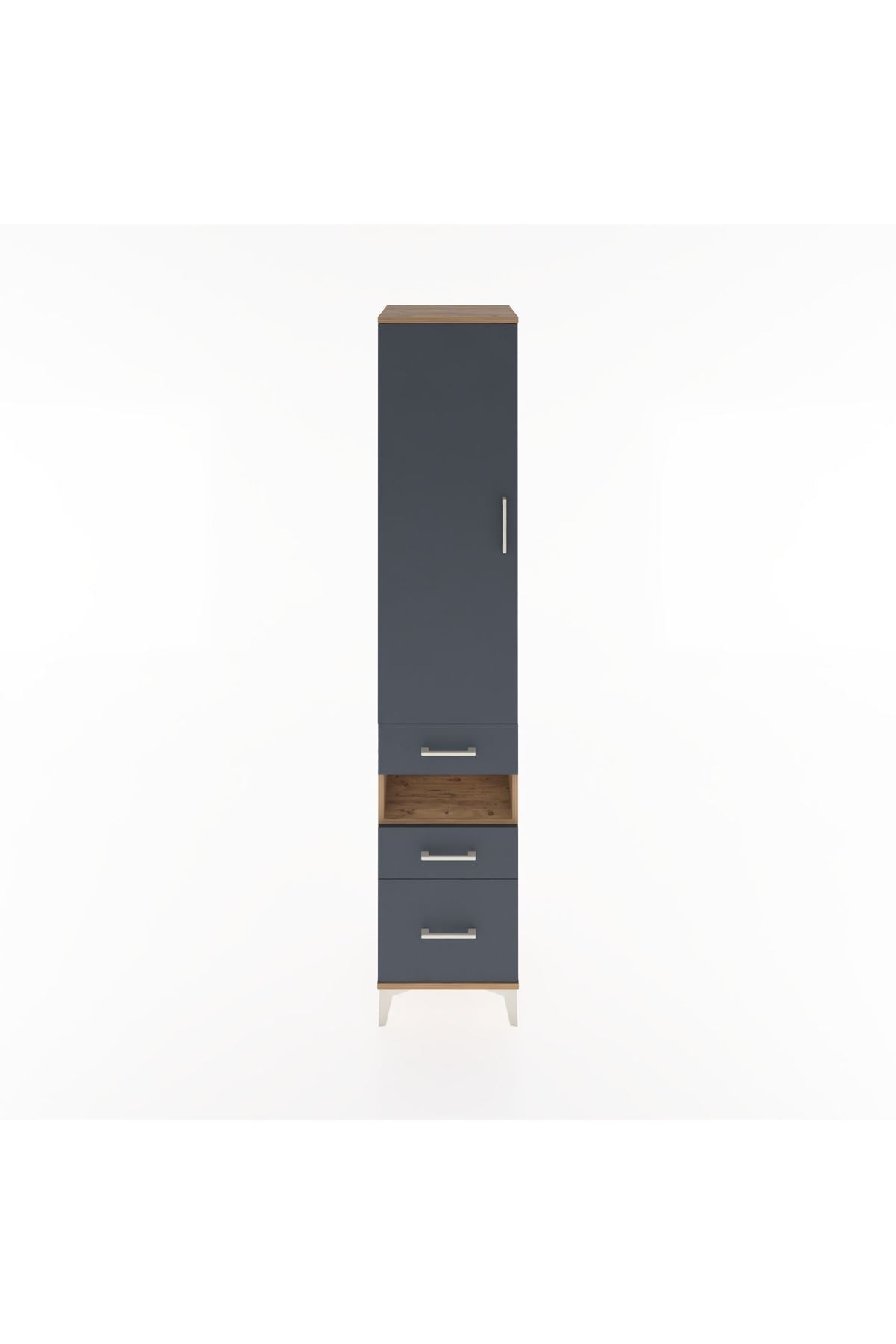 Hyperion Dolap 4 Raflı 3 Çekmeceli Tek Kapaklı 44x44x221 Çam-Antrasit