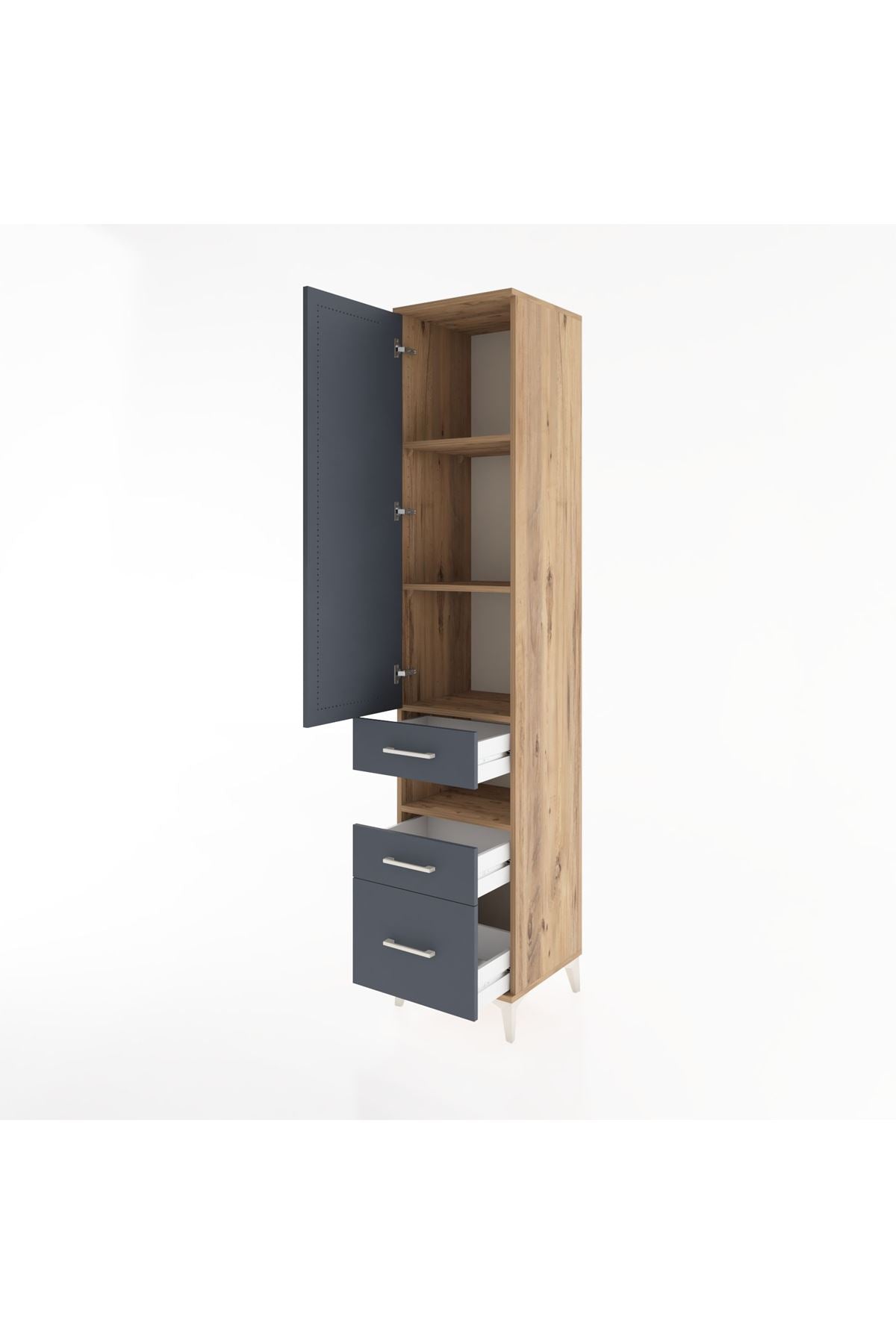 Hyperion Dolap 4 Raflı 3 Çekmeceli Tek Kapaklı 44x44x221 Çam-Antrasit