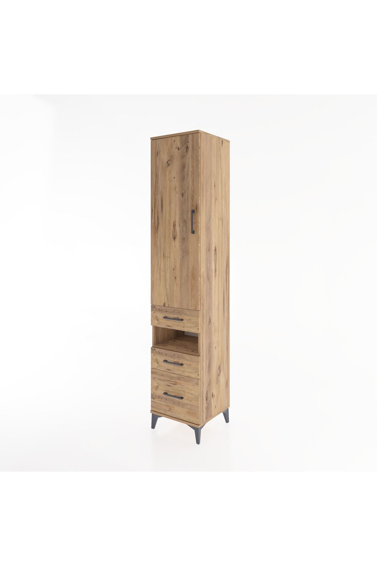 Hyperion Dolap 4 Raflı 3 Çekmeceli Tek Kapaklı 44x44x221 Çam-Çam