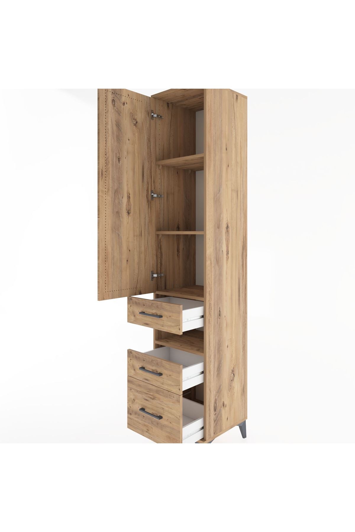 Hyperion Dolap 4 Raflı 3 Çekmeceli Tek Kapaklı 44x44x221 Çam-Çam