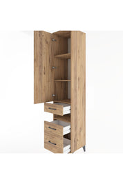 Hyperion Dolap 4 Raflı 3 Çekmeceli Tek Kapaklı 44x44x221 Çam-Çam