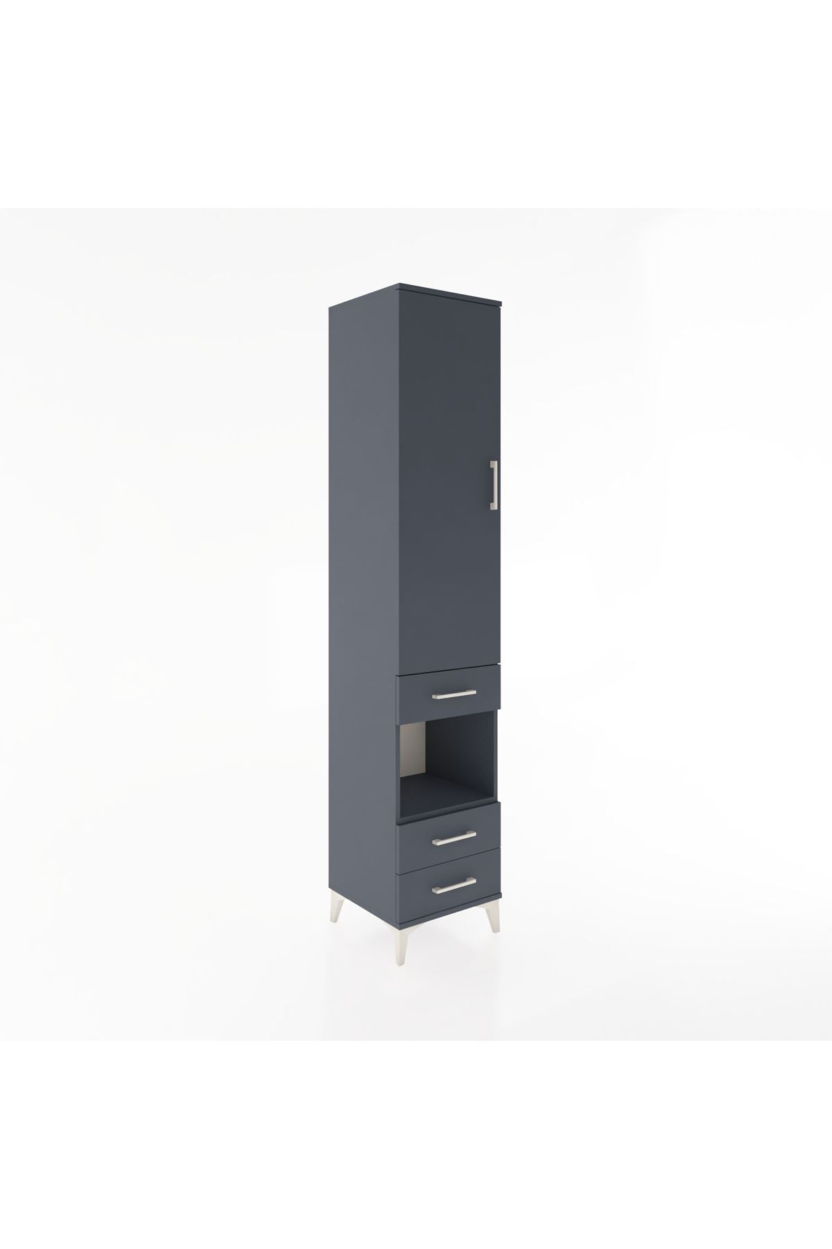 Hyperion Dolap 3 Raflı 3 Çekmeceli Tek Askılı 44x44x221 Antrasit-Antrasit