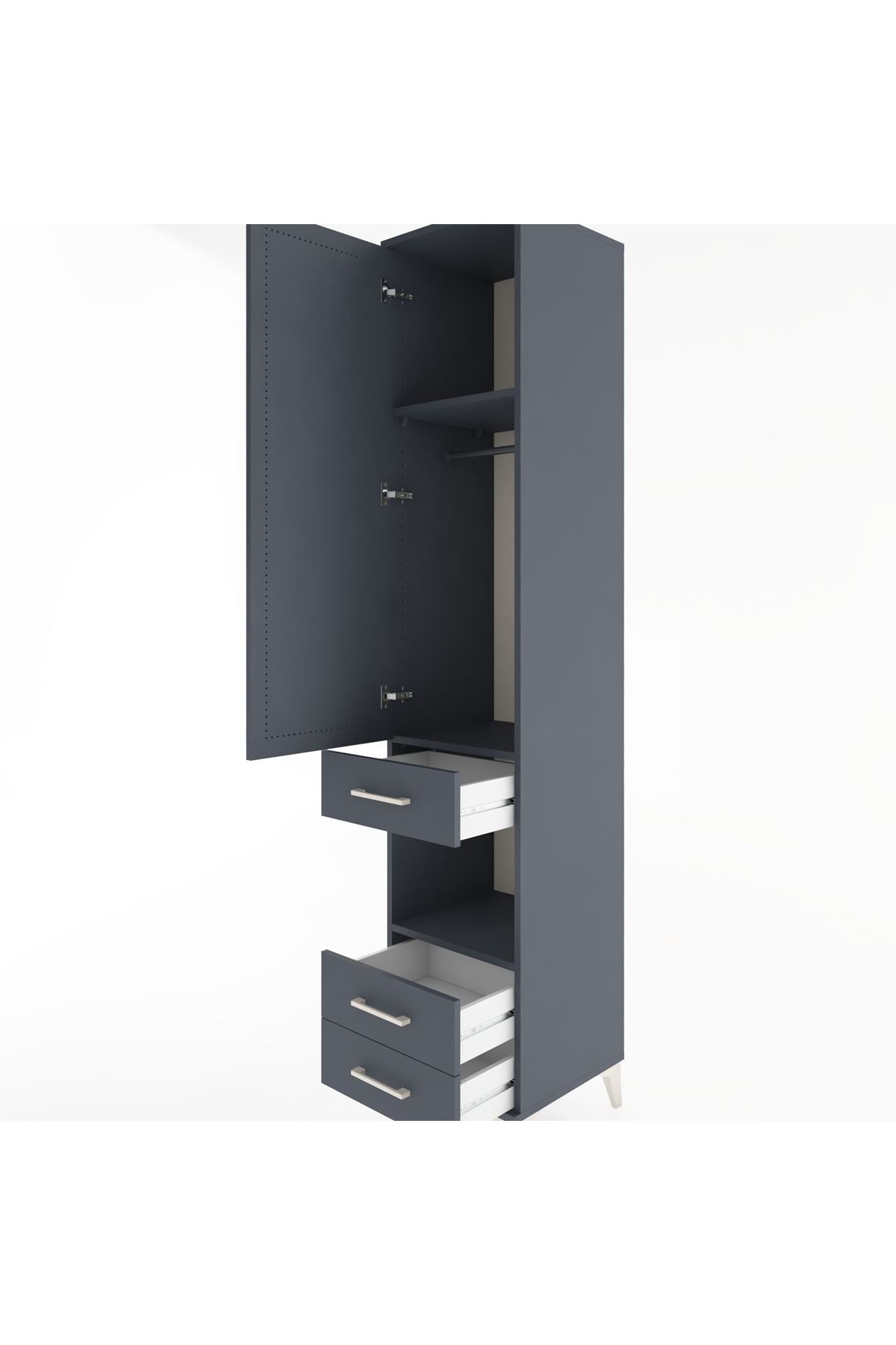 Hyperion Dolap 3 Raflı 3 Çekmeceli Tek Askılı 44x44x221 Antrasit-Antrasit