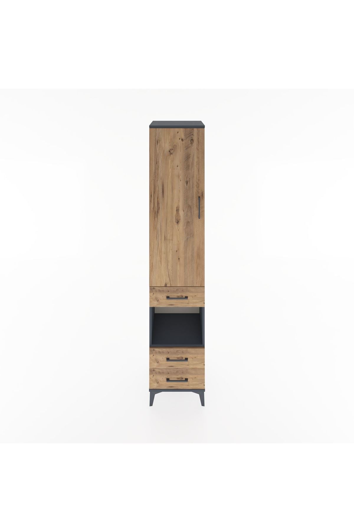 Hyperion Dolap 3 Raflı 3 Çekmeceli Tek Askılı 44x44x221 Antrasit-Çam