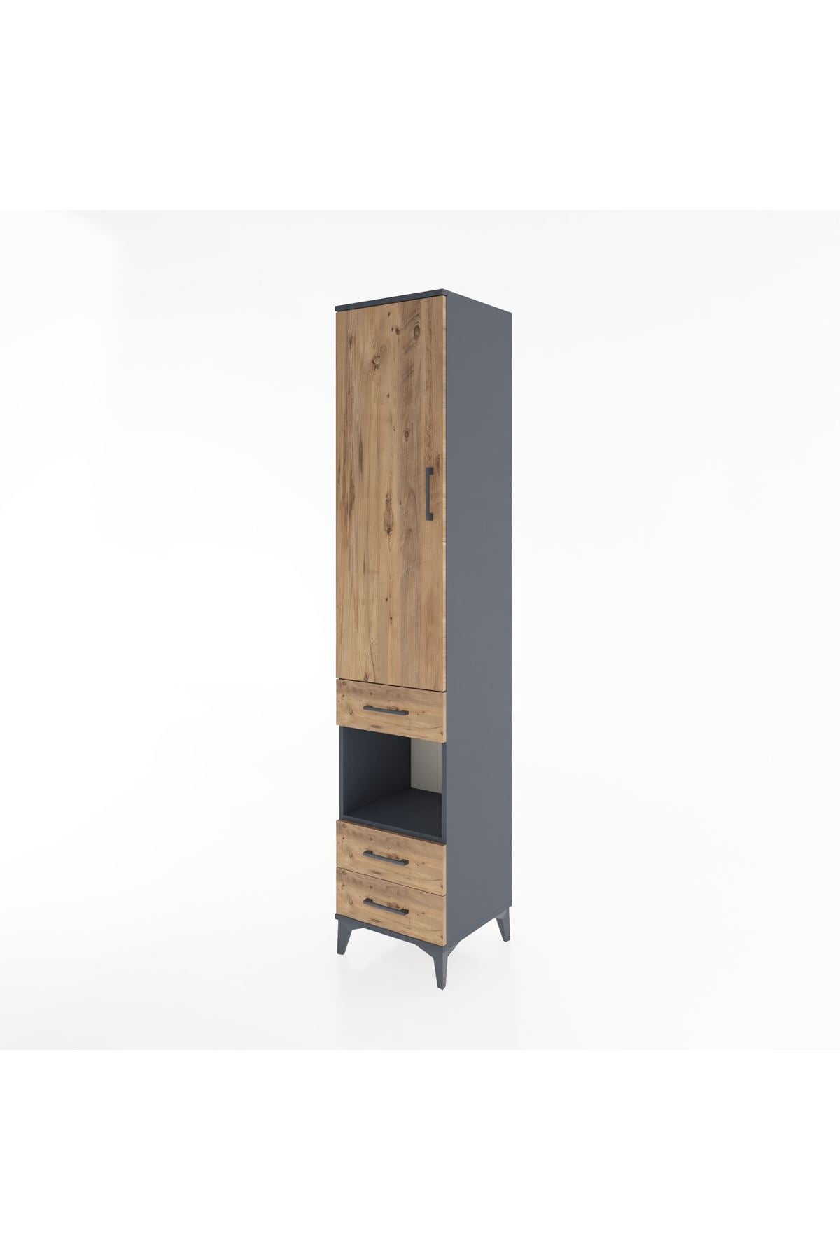 Hyperion Dolap 3 Raflı 3 Çekmeceli Tek Askılı 44x44x221 Antrasit-Çam