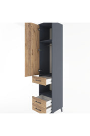 Hyperion Dolap 3 Raflı 3 Çekmeceli Tek Askılı 44x44x221 Antrasit-Çam