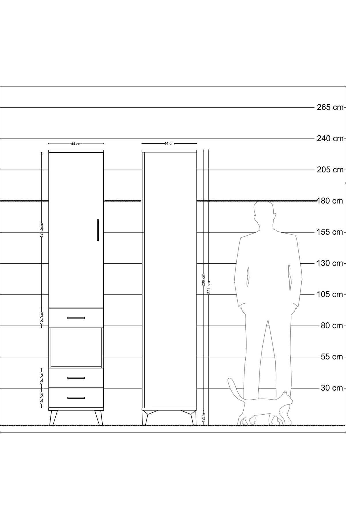 Hyperion Dolap 3 Raflı 3 Çekmeceli Tek Askılı 44x44x221 - S61M082V6B