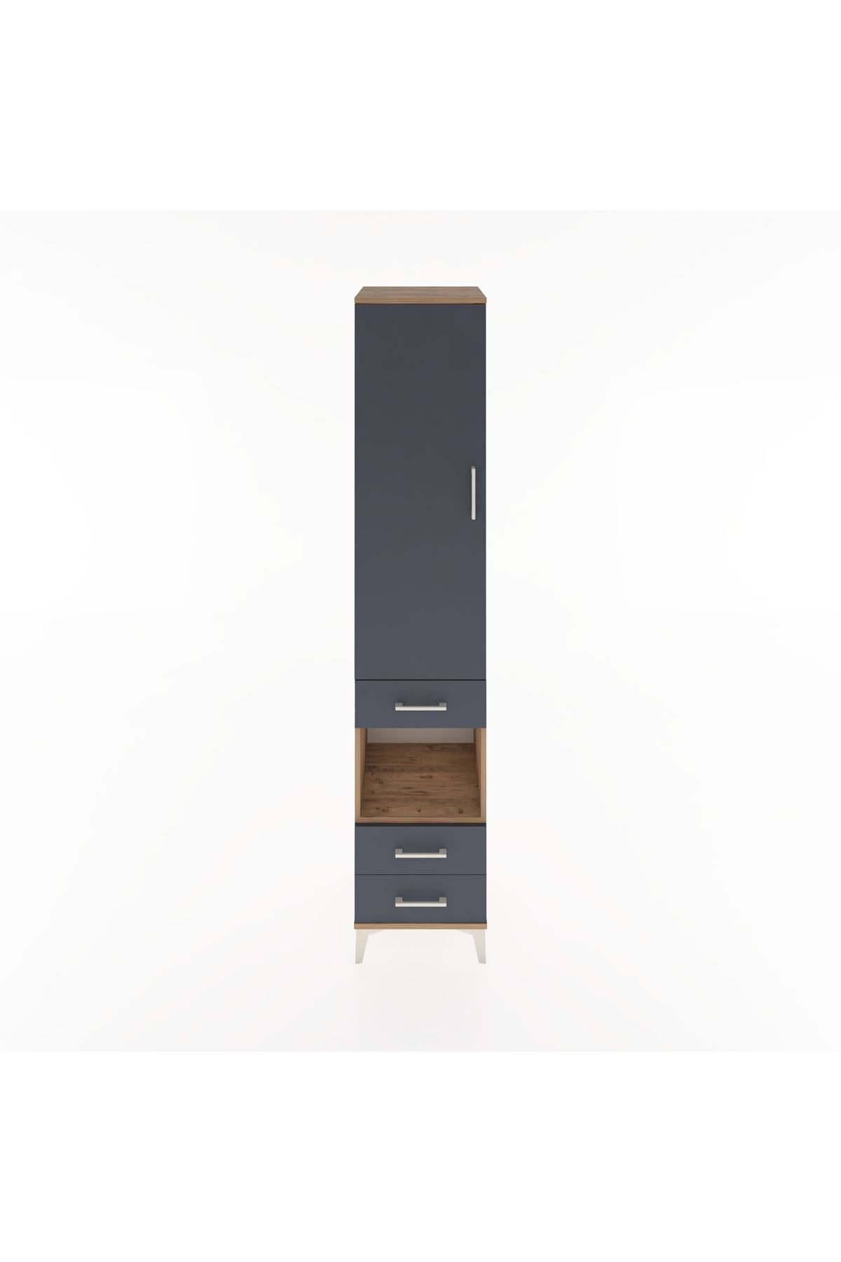 Hyperion Dolap 3 Raflı 3 Çekmeceli Tek Askılı 44x44x221 Çam-Antrasit