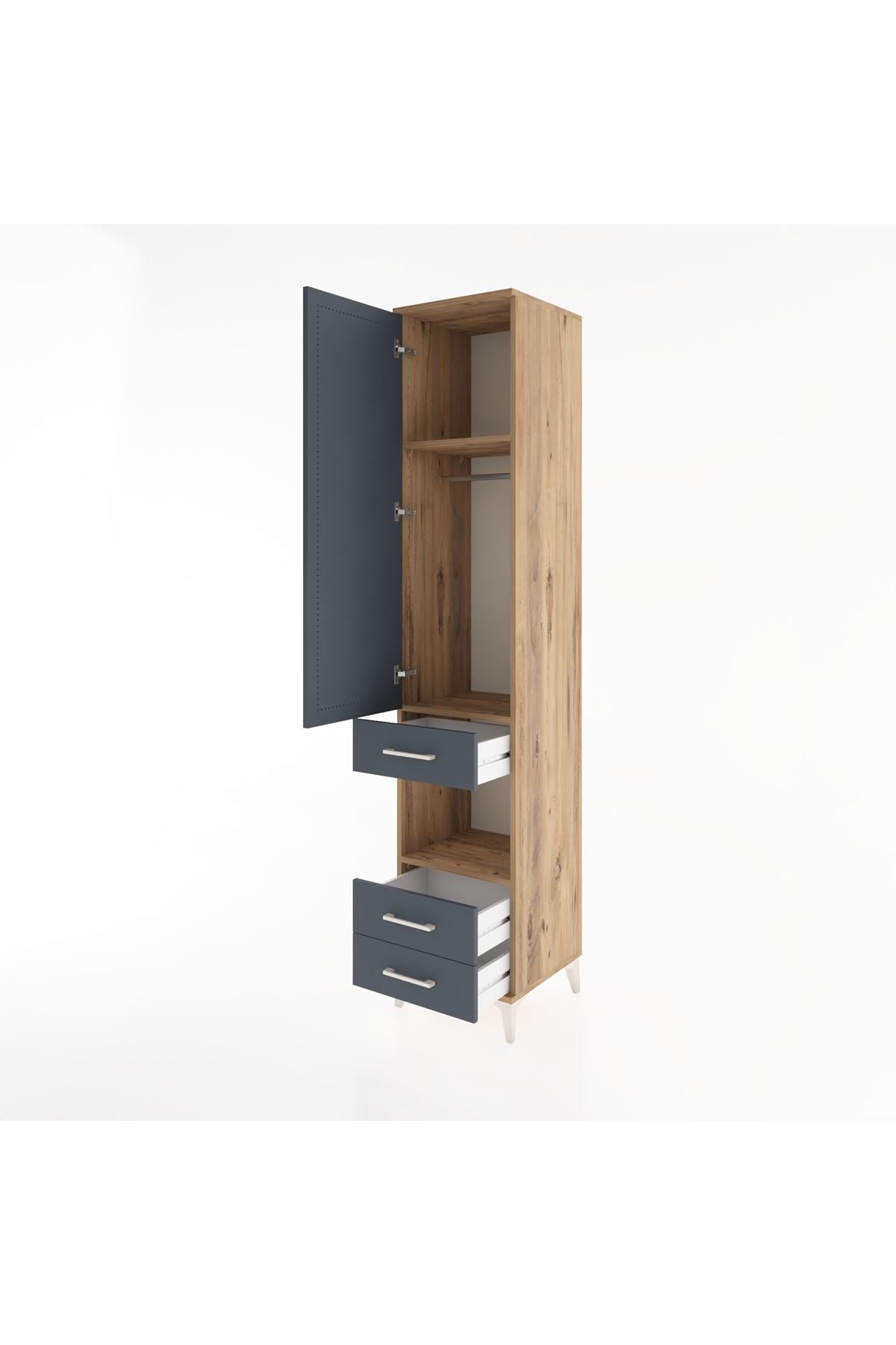 Hyperion Dolap 3 Raflı 3 Çekmeceli Tek Askılı 44x44x221 Çam-Antrasit