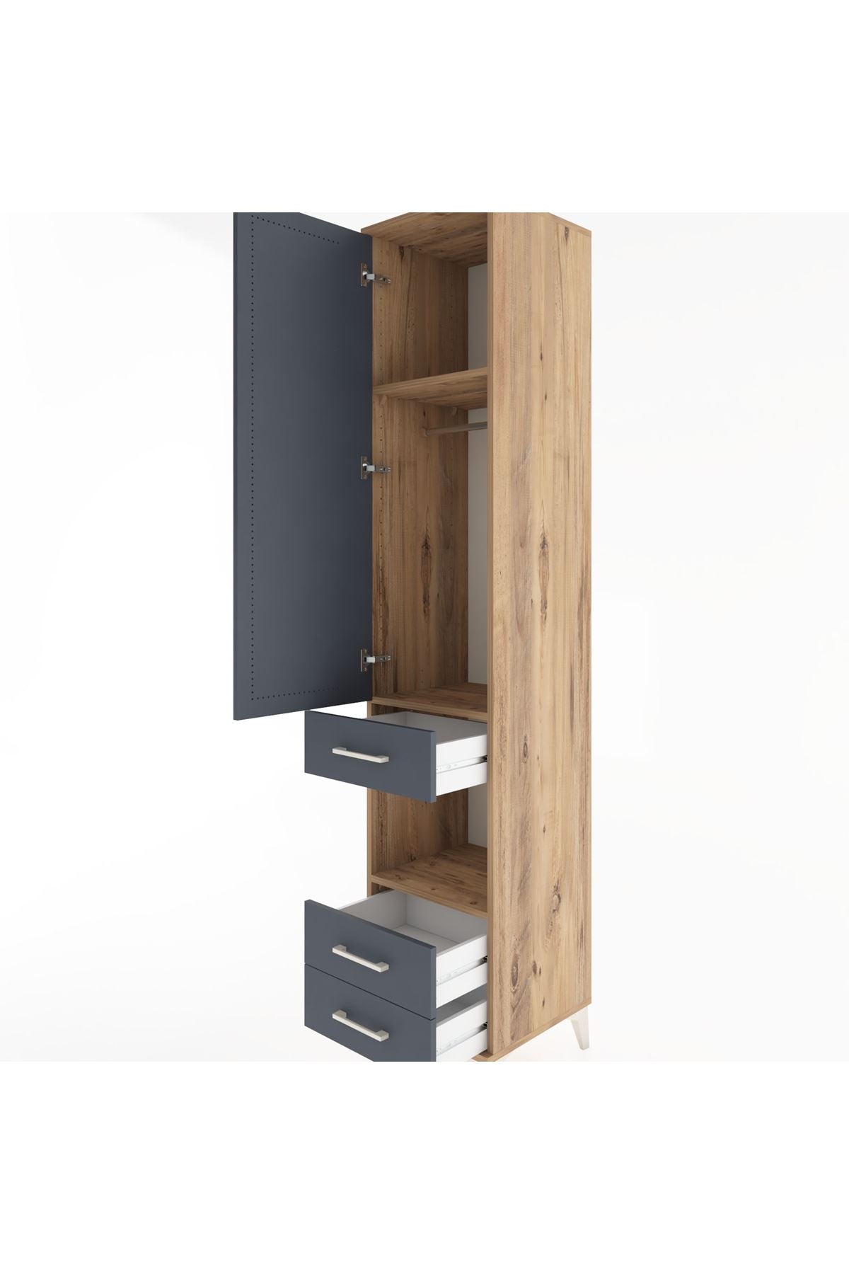 Hyperion Dolap 3 Raflı 3 Çekmeceli Tek Askılı 44x44x221 Çam-Antrasit