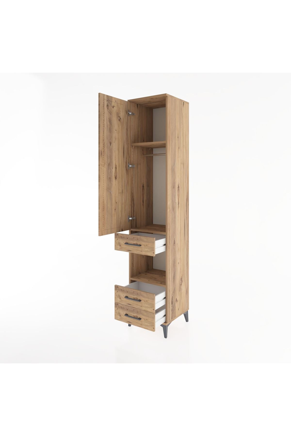 Hyperion Dolap 3 Raflı 3 Çekmeceli Tek Askılı 44x44x221 Çam-Çam