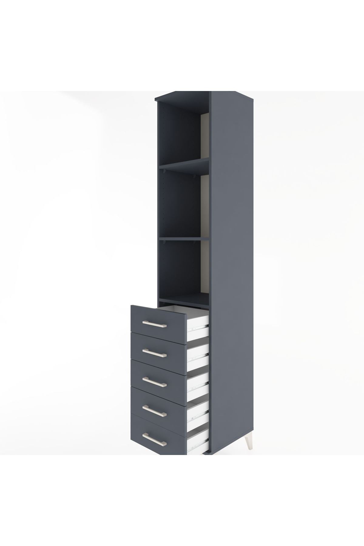 Hyperion Dolap 3 Raflı 5 Çekmeceli 44x44x221 Antrasit-Antrasit