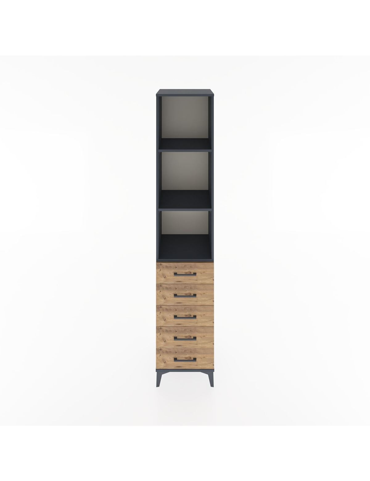 Hyperion Dolap 3 Raflı 5 Çekmeceli 44x44x221 Antrasit-Çam