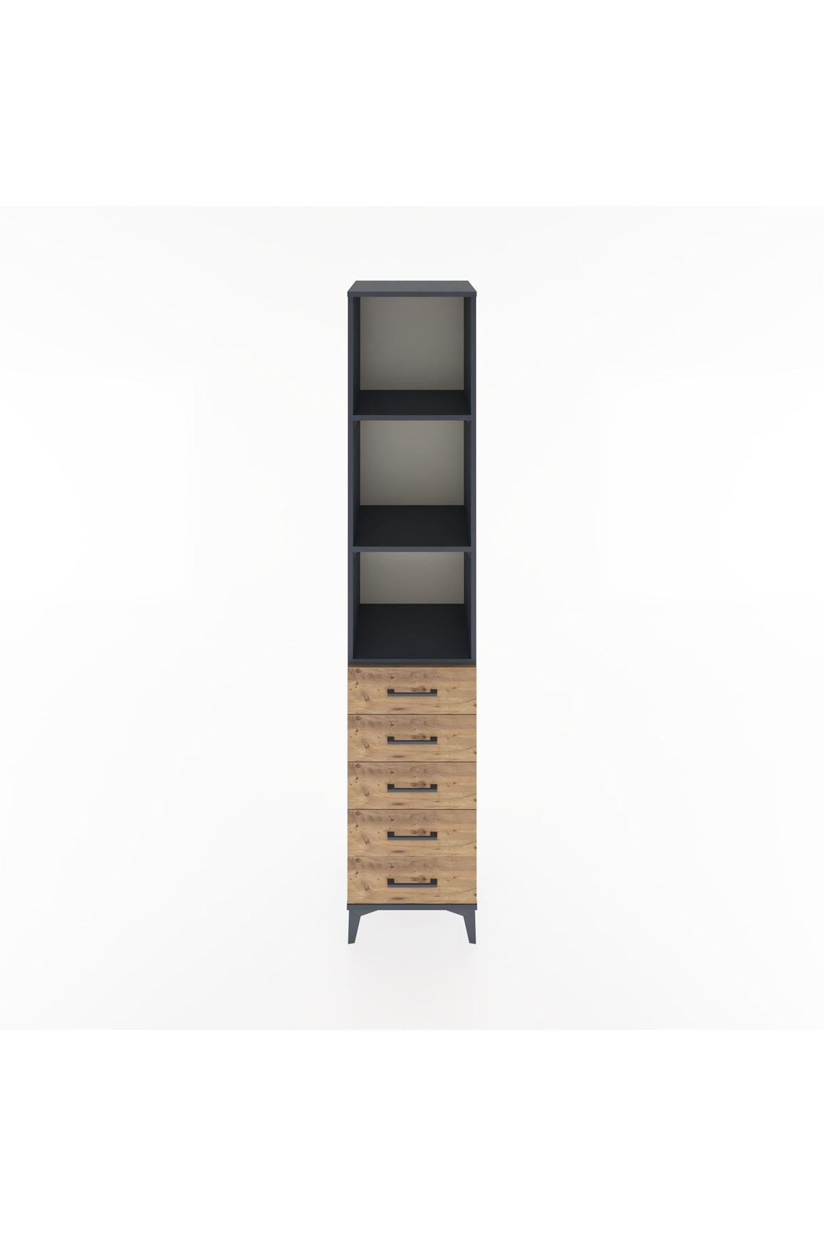 Hyperion Dolap 3 Raflı 5 Çekmeceli 44x44x221 Antrasit-Çam