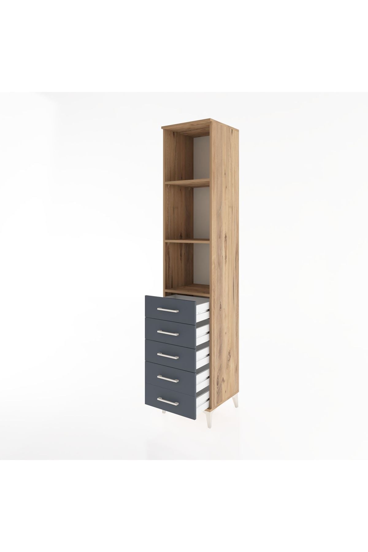 Hyperion Dolap 3 Raflı 5 Çekmeceli 44x44x221 Çam-Antrasit