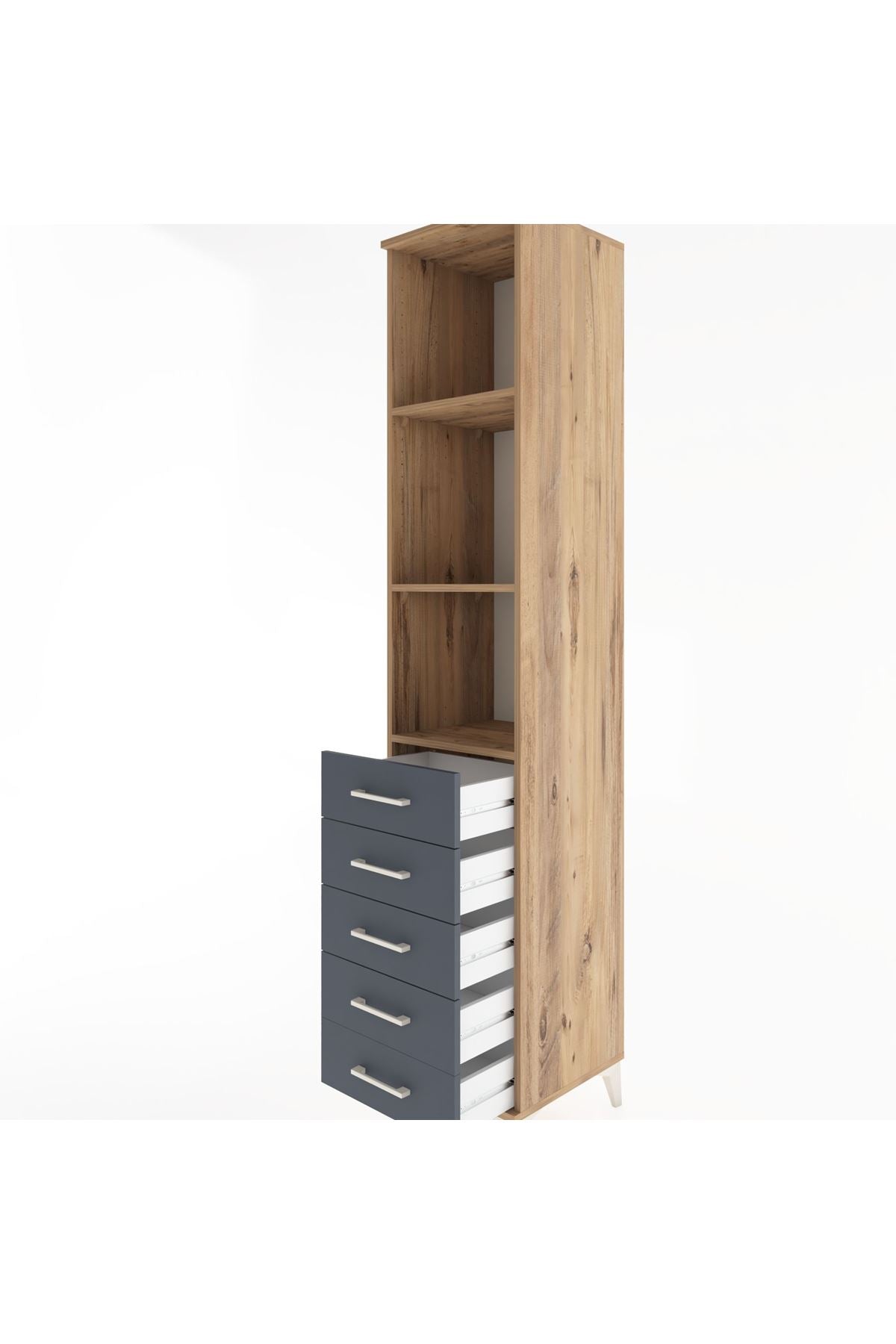 Hyperion Dolap 3 Raflı 5 Çekmeceli 44x44x221 Çam-Antrasit