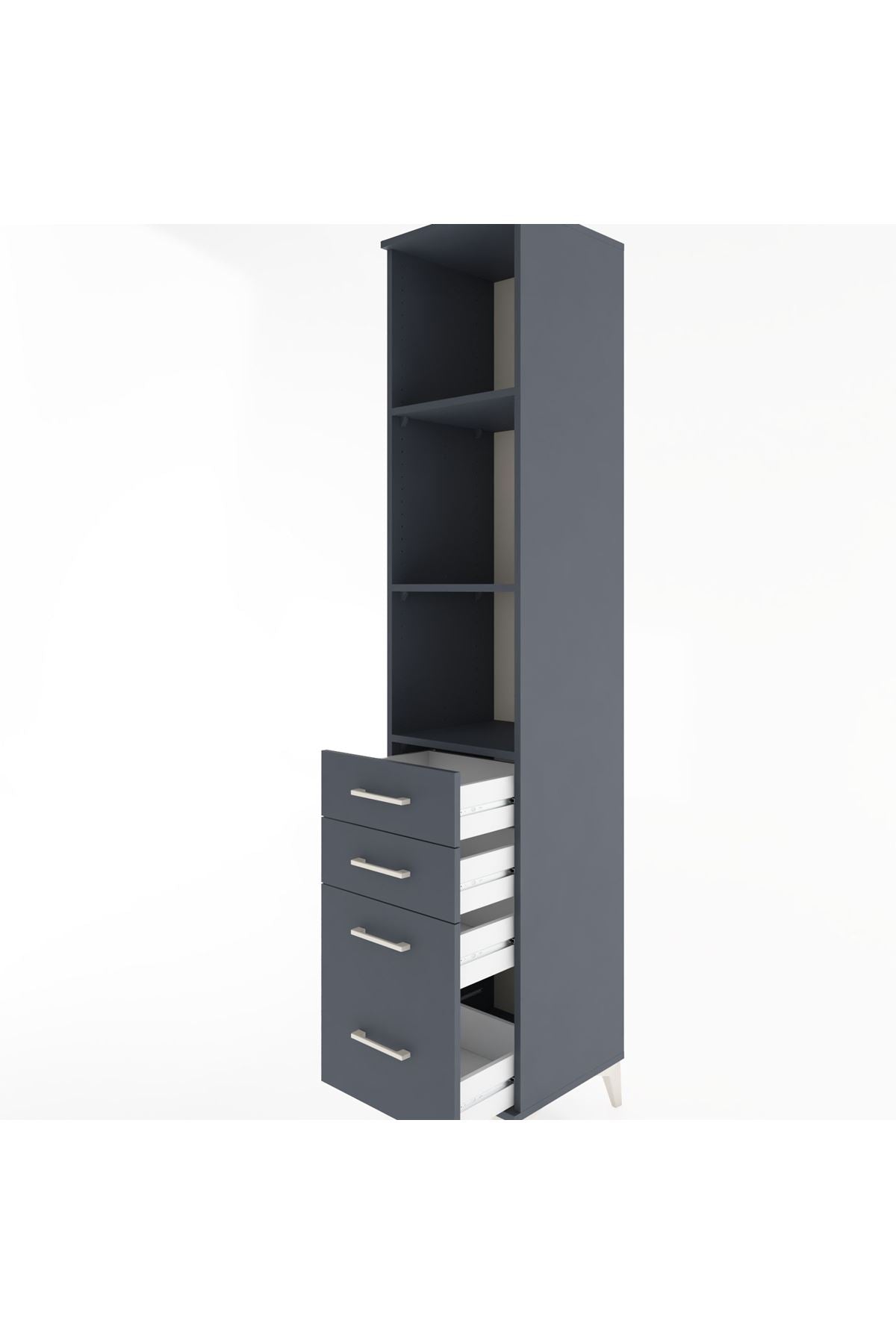 Hyperion Dolap 3 Raflı 4 Çekmeceli 44x44x221 Antrasit-Antrasit