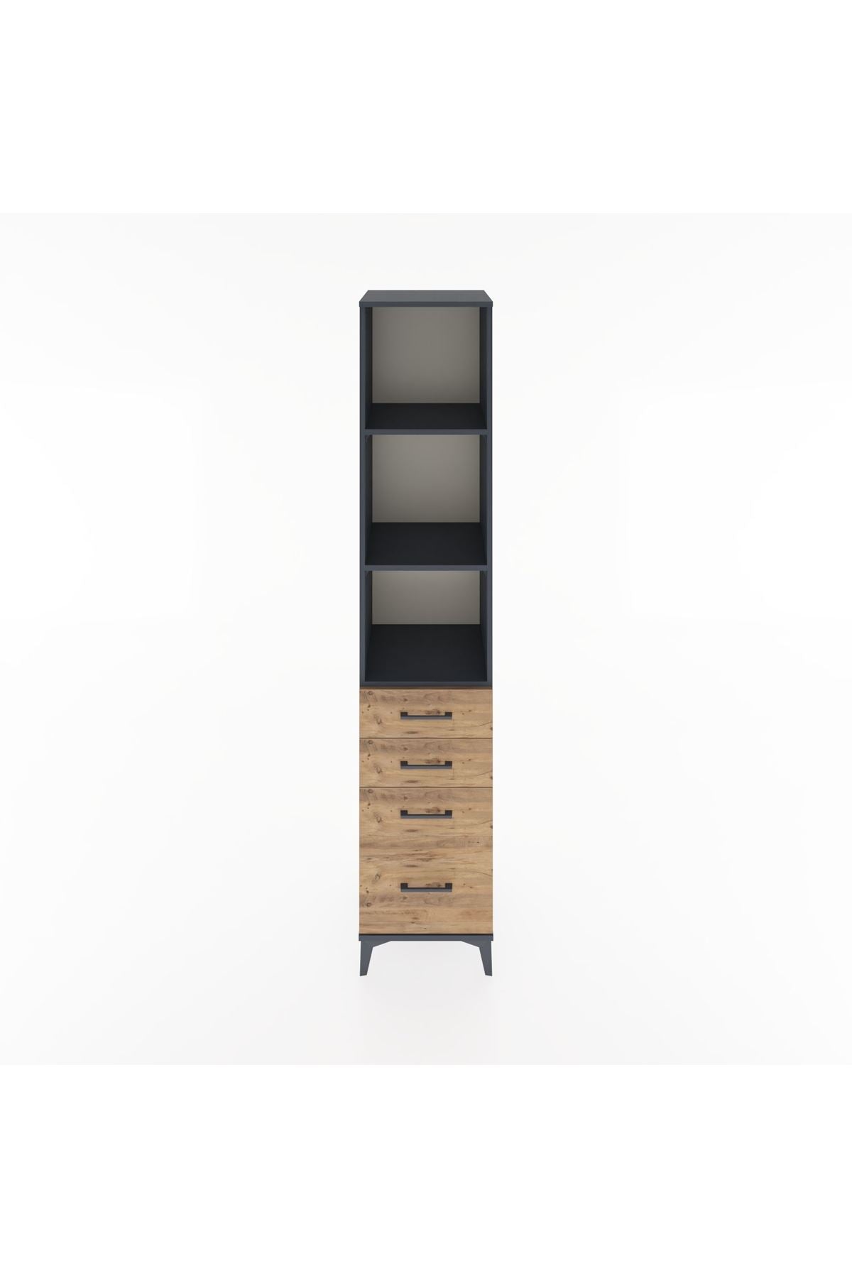 Hyperion Dolap 3 Raflı 4 Çekmeceli 44x44x221 Antrasit-Çam