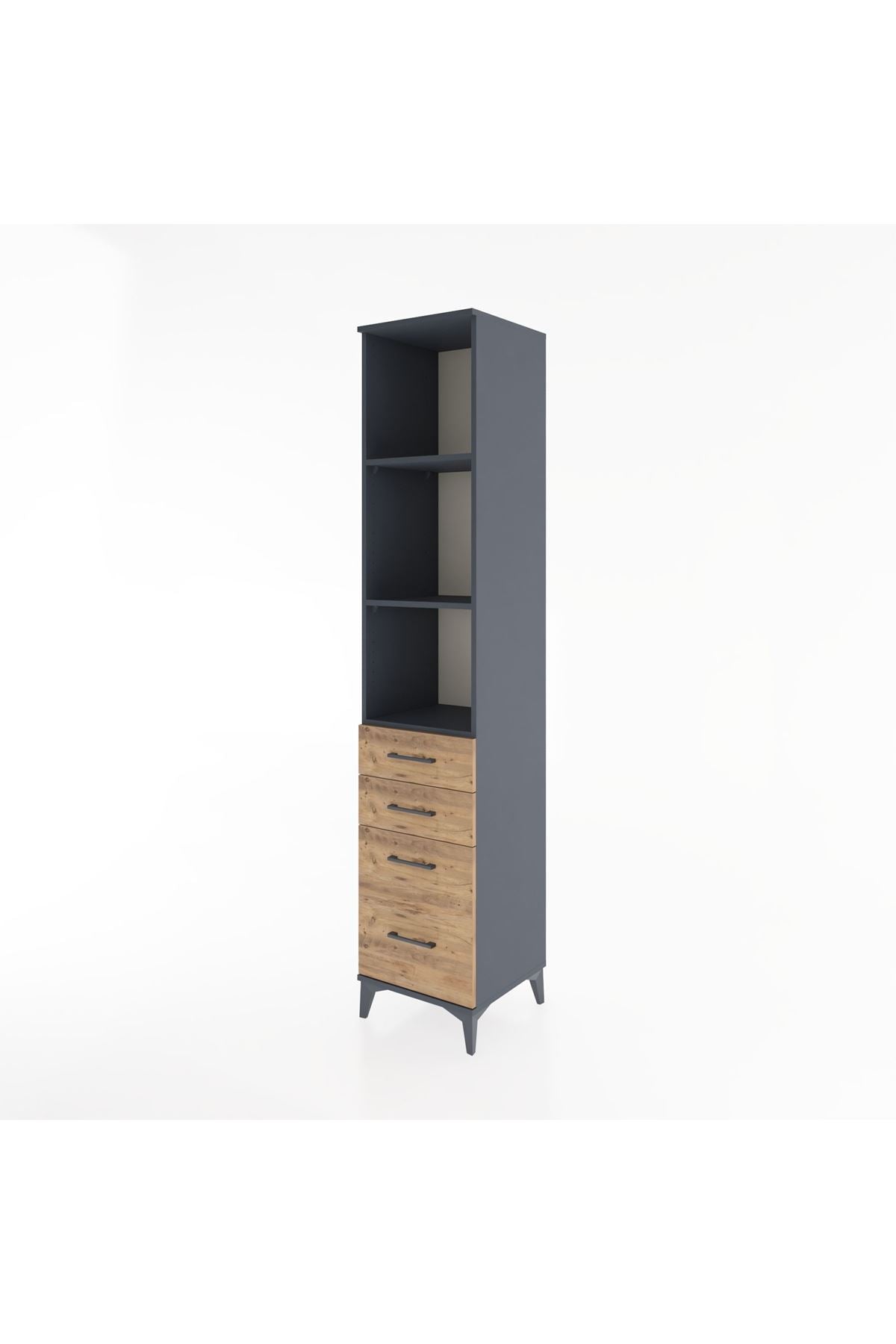 Hyperion Dolap 3 Raflı 4 Çekmeceli 44x44x221 Antrasit-Çam