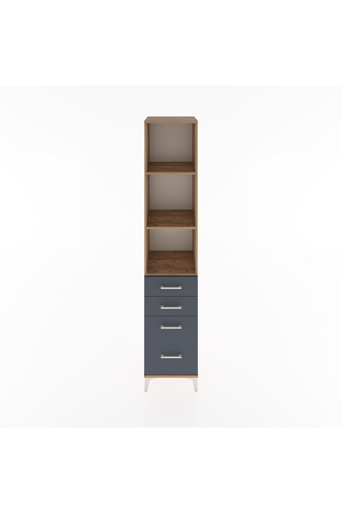 Hyperion Dolap 3 Raflı 4 Çekmeceli 44x44x221 Çam-Antrasit