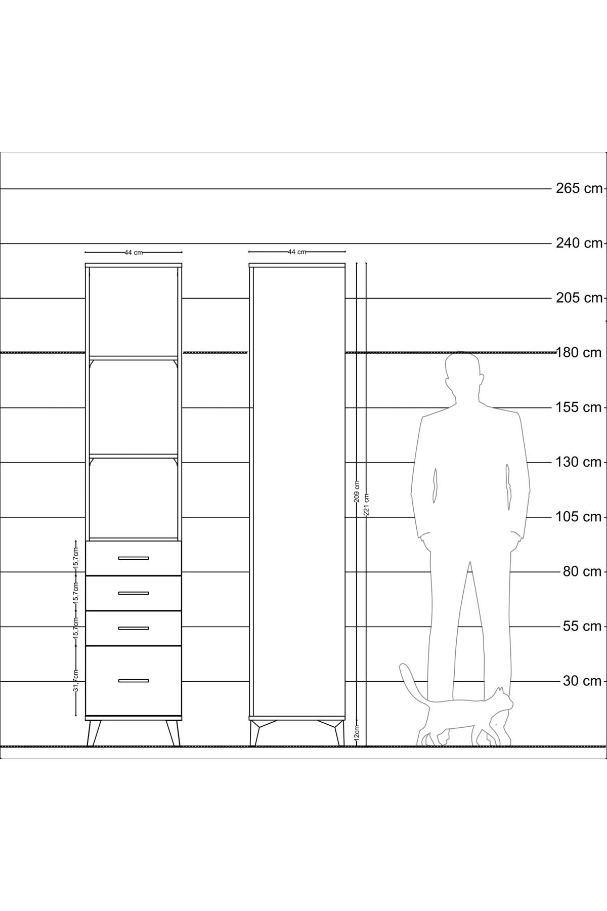 Hyperion Dolap 3 Raflı 4 Çekmeceli 44x44x221 Çam-Aytaşı