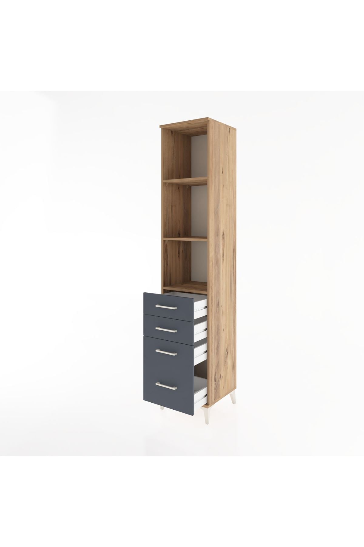 Hyperion Dolap 3 Raflı 4 Çekmeceli 44x44x221 Çam-Antrasit