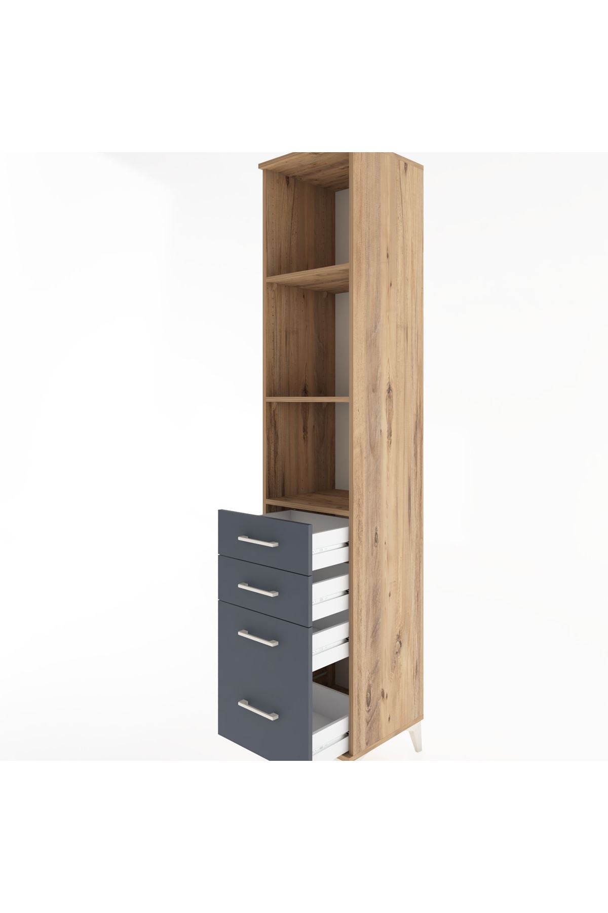 Hyperion Dolap 3 Raflı 4 Çekmeceli 44x44x221 Çam-Antrasit