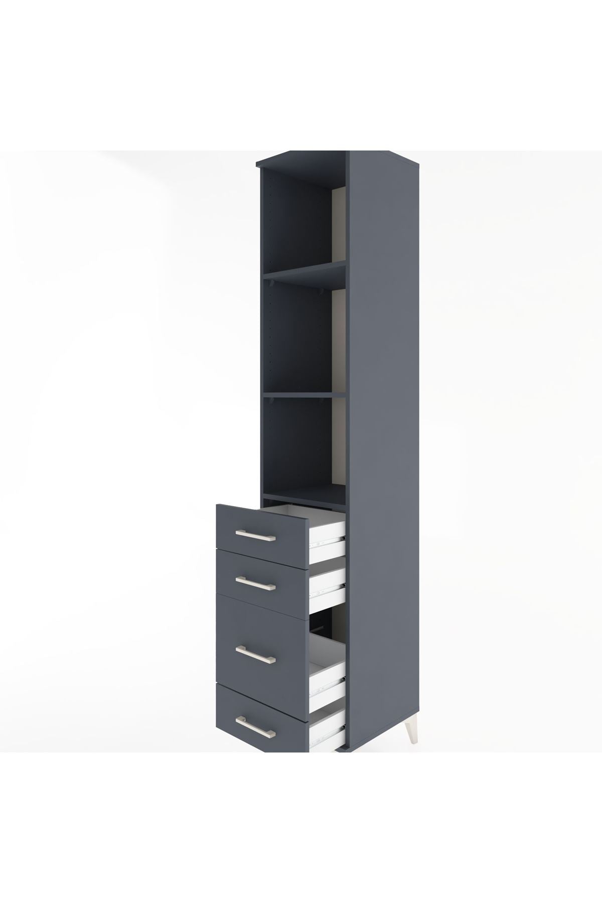 Hyperion Dolap 3 Raflı 4 Çekmeceli 44x44x221 Antrasit-Antrasit