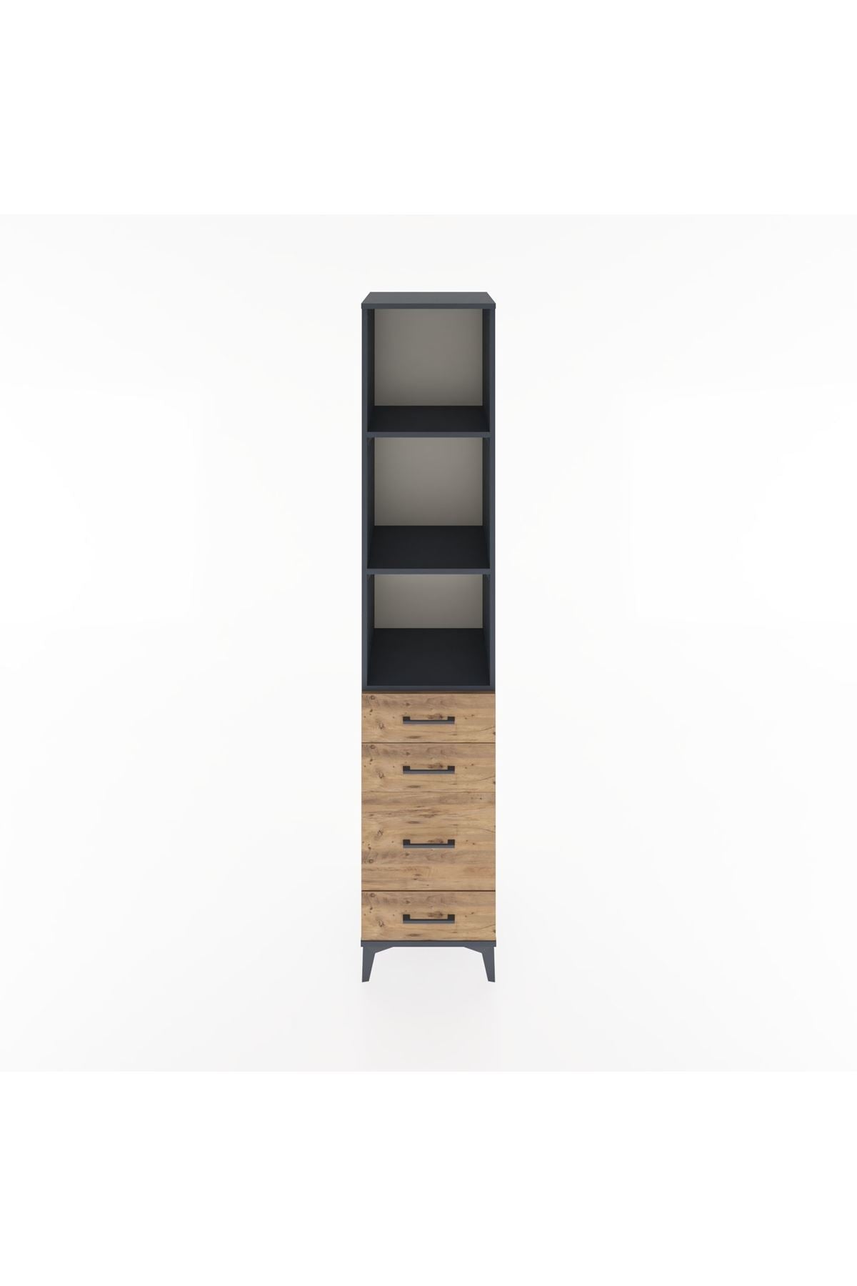 Hyperion Dolap 3 Raflı 4 Çekmeceli 44x44x221 Antrasit-Çam