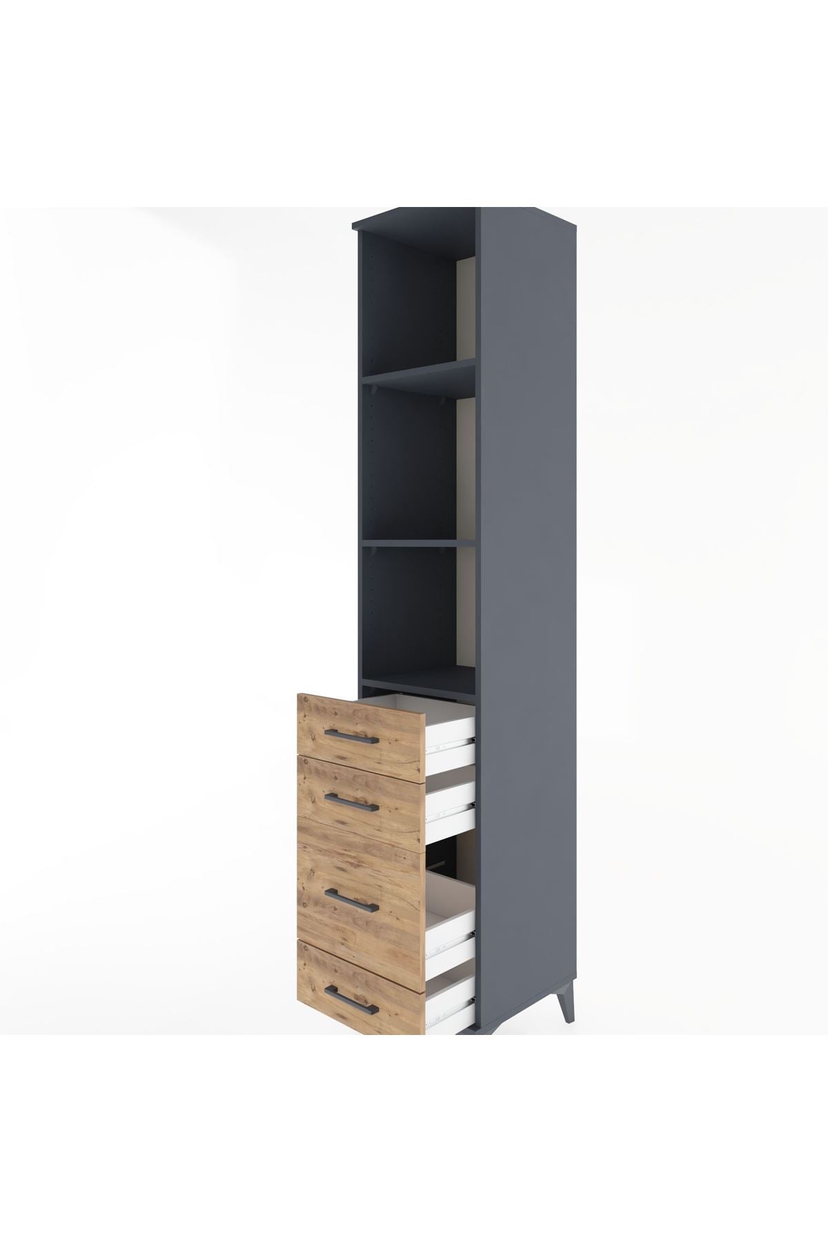 Hyperion Dolap 3 Raflı 4 Çekmeceli 44x44x221 Antrasit-Çam