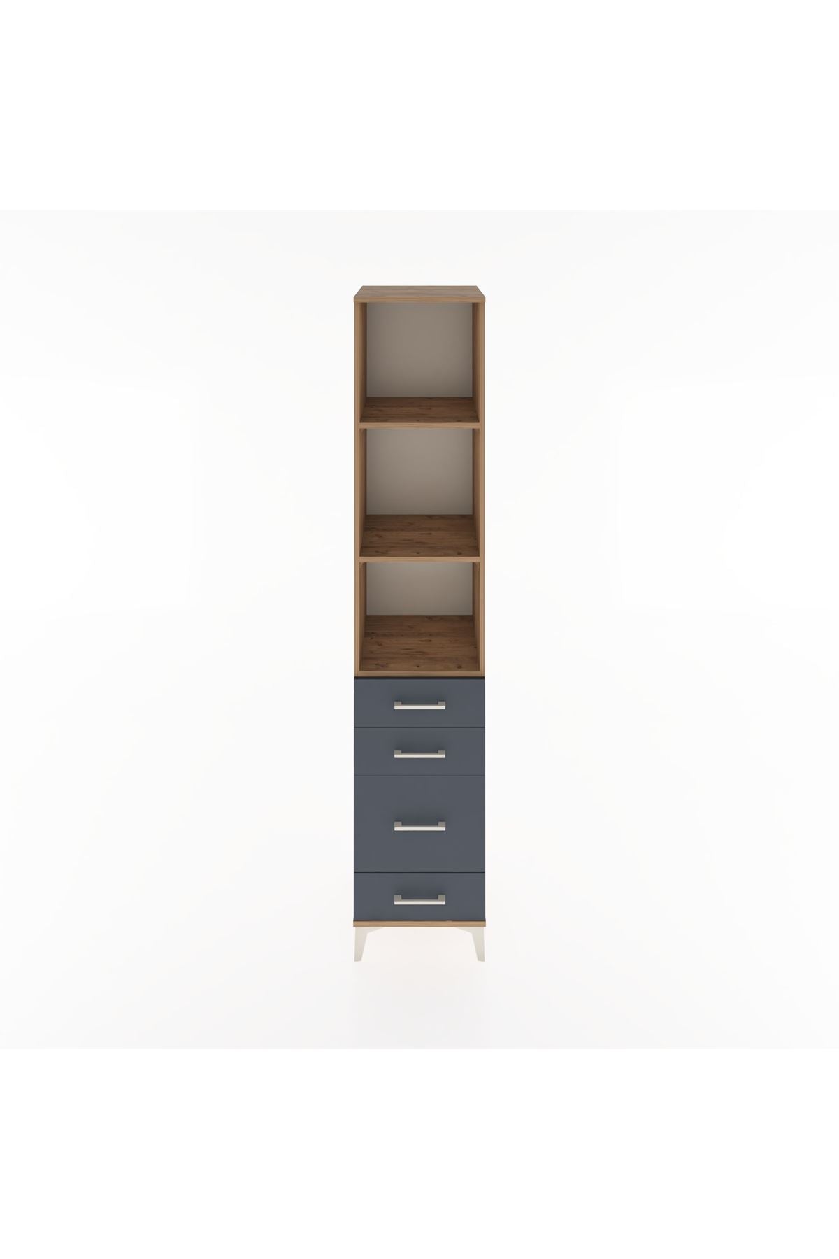 Hyperion Dolap 3 Raflı 4 Çekmeceli 44x44x221 Çam-Antrasit