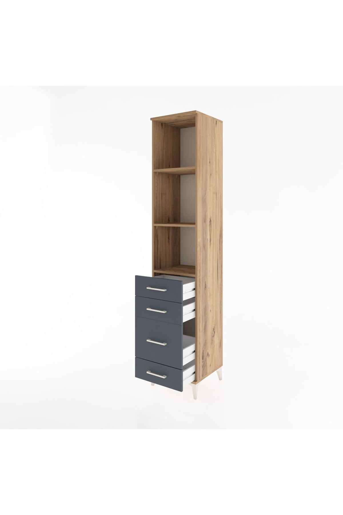 Hyperion Dolap 3 Raflı 4 Çekmeceli 44x44x221 Çam-Antrasit