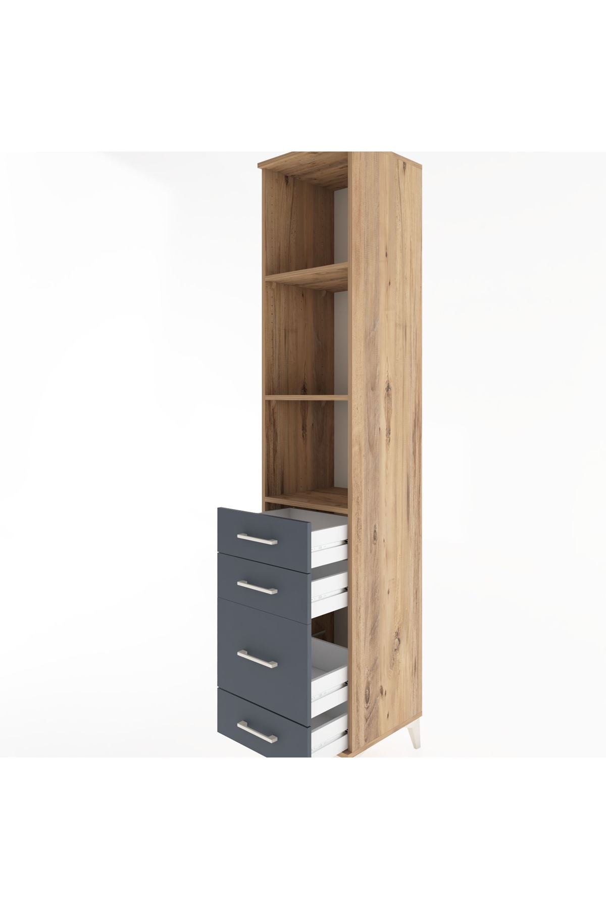 Hyperion Dolap 3 Raflı 4 Çekmeceli 44x44x221 Çam-Antrasit