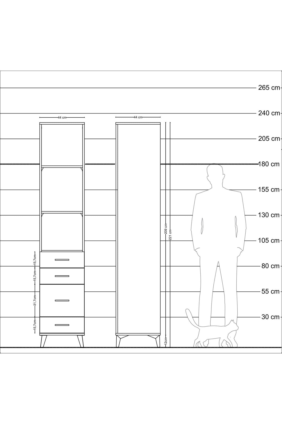 Hyperion Dolap 3 Raflı 4 Çekmeceli 44x44x221 Çam-Antrasit