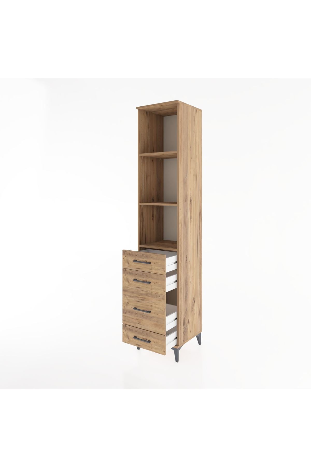 Hyperion Dolap 3 Raflı 4 Çekmeceli 44x44x221 Çam-Çam