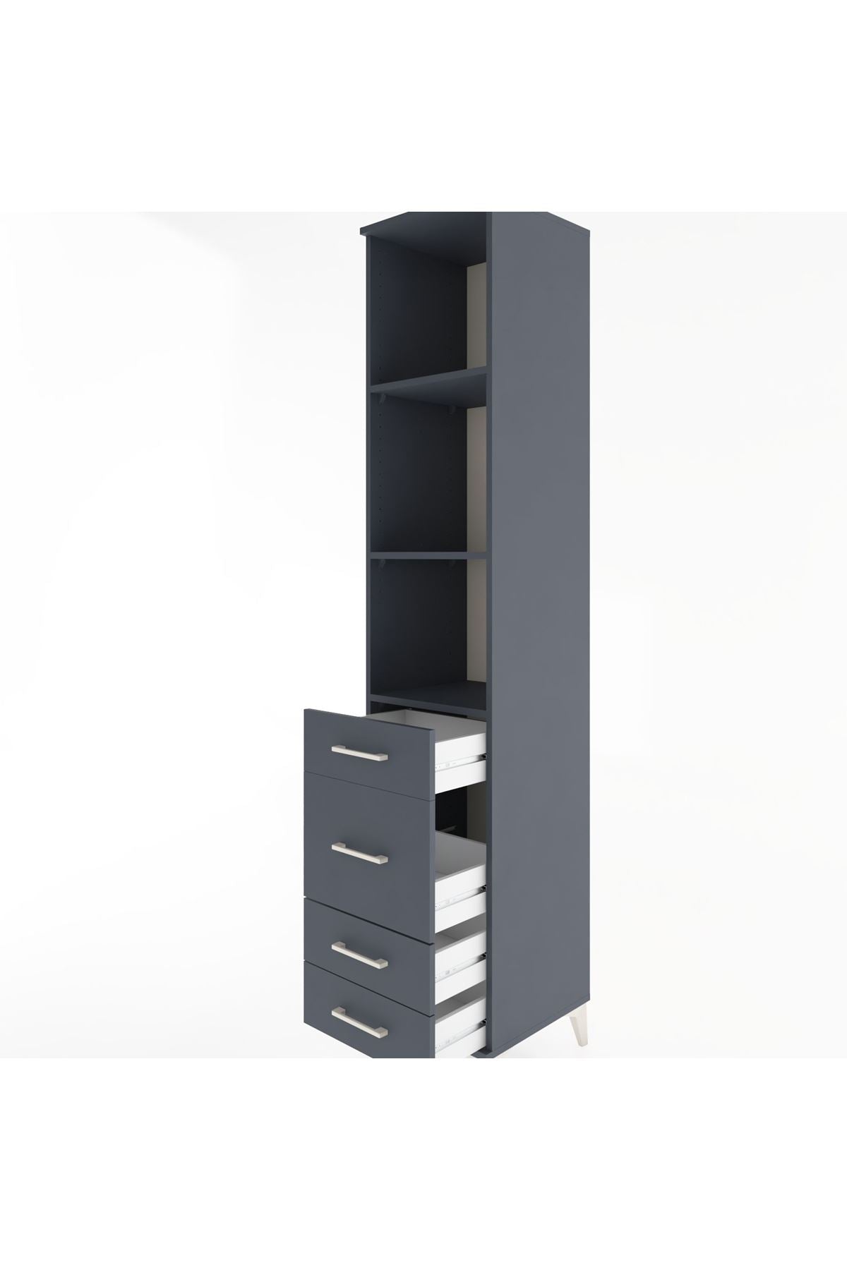 Hyperion Dolap 3 Raflı 4 Çekmeceli 44x44x221 Antrasit-Antrasit