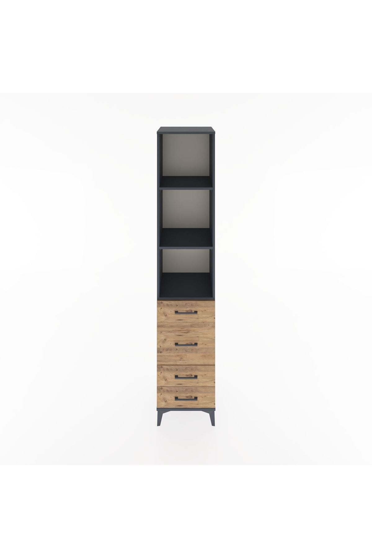 Hyperion Dolap 3 Raflı 4 Çekmeceli 44x44x221 Antrasit-Çam