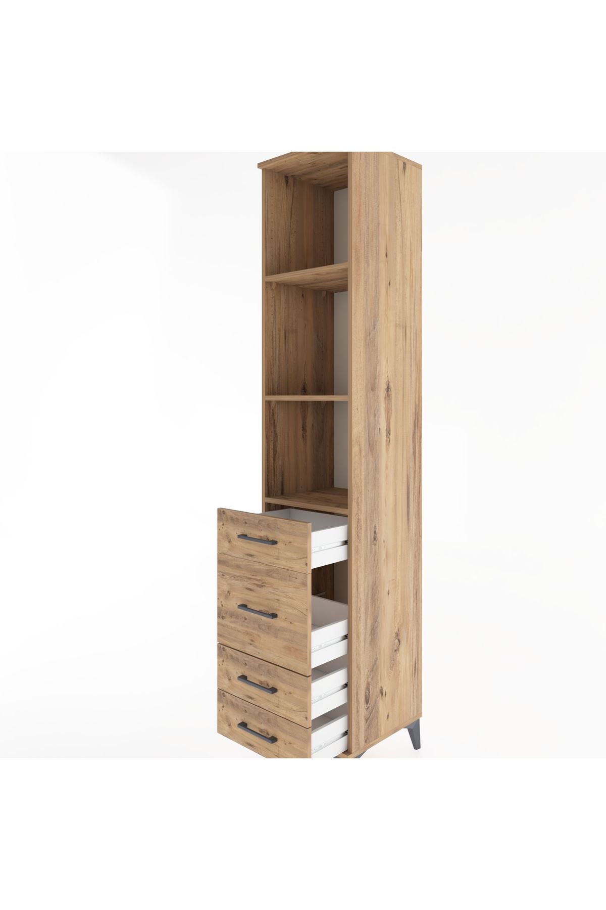 Hyperion Dolap 3 Raflı 4 Çekmeceli 44x44x221 Çam-Çam