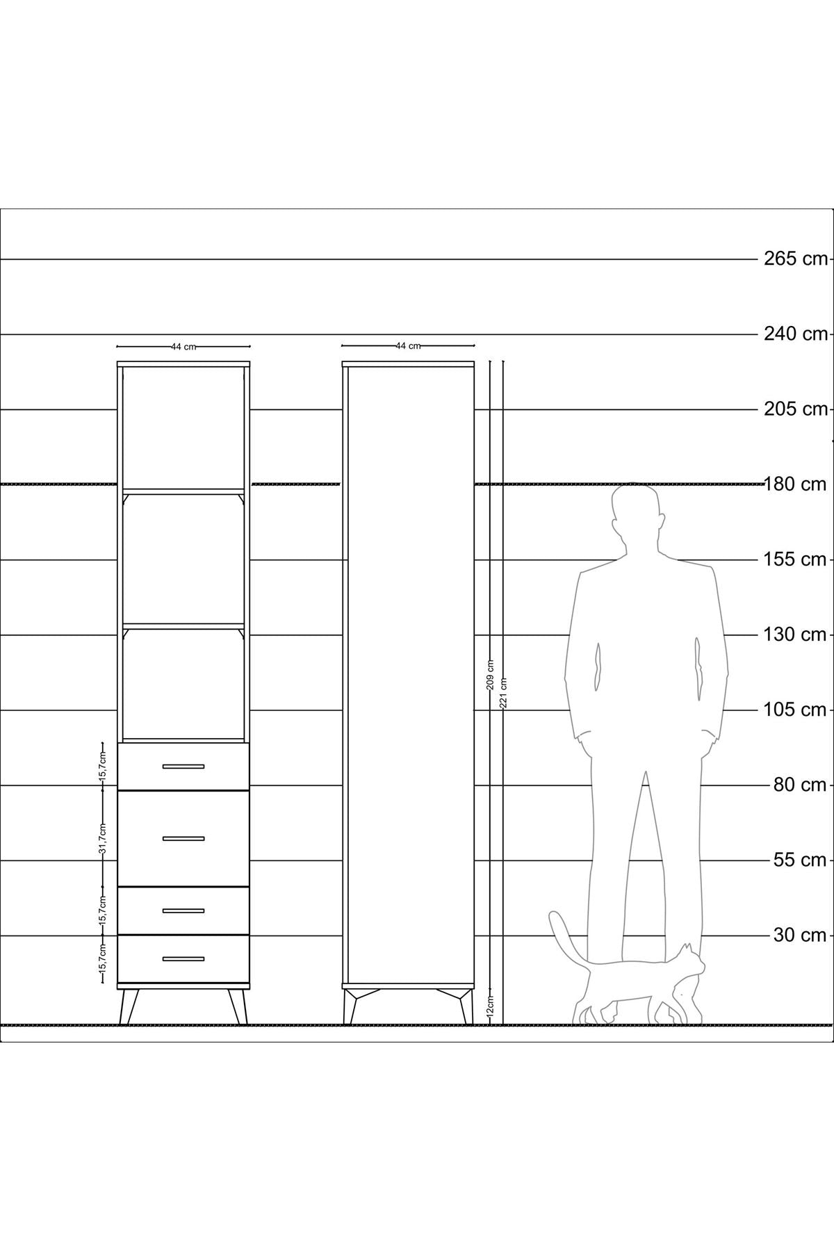 Hyperion Dolap 3 Raflı 4 Çekmeceli 44x44x221 Çam-Çam