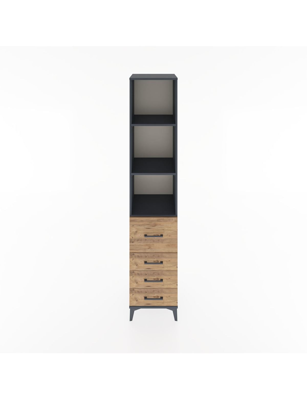 Hyperion Dolap 3 Raflı 4 Çekmeceli 44x44x221 Antrasit-Çam